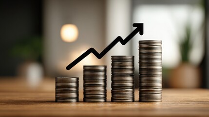 Poster - stacks of coins with a rising arrow representing data-integrated yield concept for smart investment 