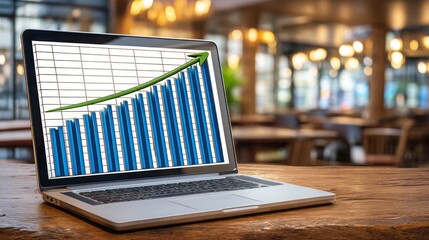 Poster - Laptop displaying a bar chart representing modern capital management as a digital asset management tool