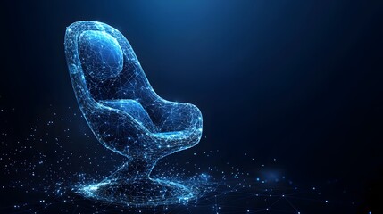 Aufkleber - Futuristic wireframe chair emitting a blue glow in a digital space. A modern, abstract design for virtual environments and futuristic concepts. Abstract Digital low-poly wireframe connected