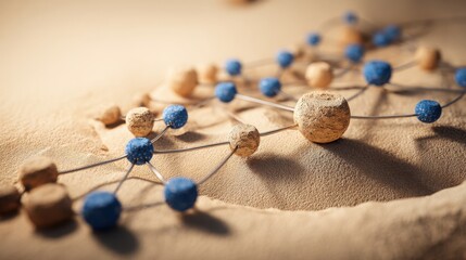Poster - Bunch of blue and brown beads representing ecosystem fund loop and the concept of interconnected capital flow in finance