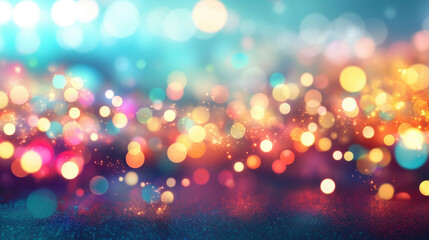 Poster - Colorful and dreamy bokeh background with glowing circles of light in a festive, abstract and magical atmosphere.