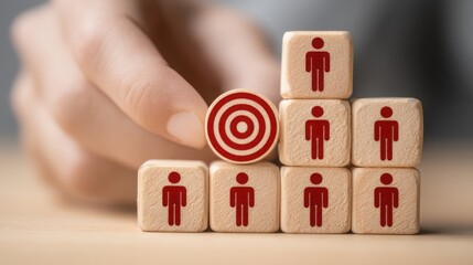 Poster - Individual strategically placing a red into a tower of wooden blocks to demonstrate emotional precision concepts