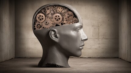 Poster - Artistic representation of a human head with a clock inside symbolizing time management and data-driven decision making