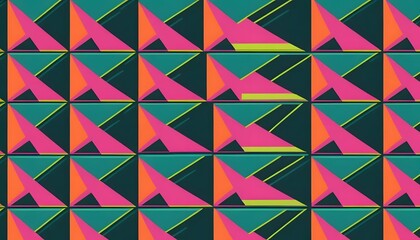 Poster - Repeating pattern of colorful triangles and squares in a geometric design with a retro aesthetic
