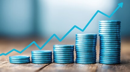 Poster - Stacks of coins with a rising graph arrow indicating focused long-term growth and durable financial performance