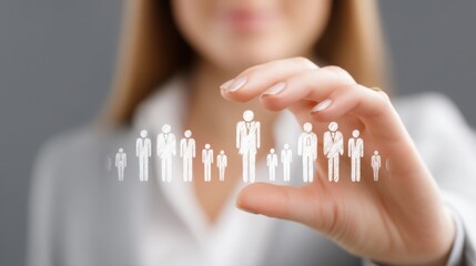 Poster - A woman holding a group of people symbolizing evolution and development of future workforce in professional settings
