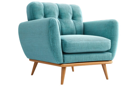 Teal Patterned Armchair With Wooden Legs On Transparent Background