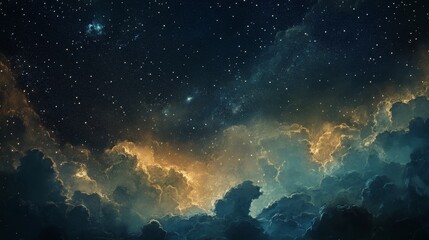 Poster - Wonder of the Night Sky Filled With Stars and Cosmic Clouds Showcasing the Beauty of the Universe in Dark Blue and Orange Hues