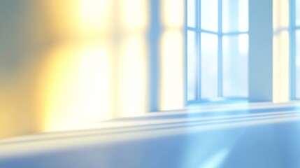 Poster - Bright Sunlight Streaming Through Large Windows in a Modern Room Creates a Serene Atmosphere for Relaxation and Inspiration in an Indoor Space