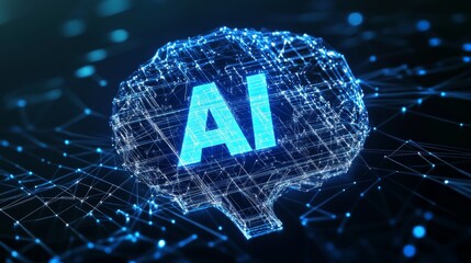 Aufkleber - Exploring the Impact of Artificial Intelligence on Technology and Society in a Digital Conception Representing a Brain Network With Glowing Connections
