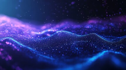 Fototapete - Stunning Display of Swirling Particles Creating an Ethereal Landscape Illuminated in Shades of Blue and Purple During Nighttime