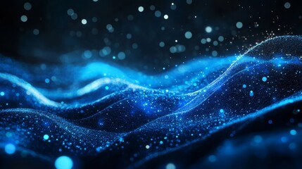 Fototapete - Waves of Shimmering Blue Light Create a Captivating and Serene Atmosphere in a Darkened Environment, Exemplifying a Beautiful Interplay of Science and Art