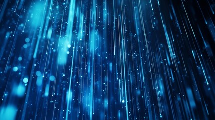 Fototapete - Bright Blue Light Rays and Glowing Particles Create a Vibrant Digital Background in a Futuristic Style