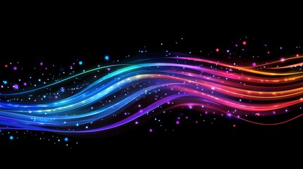 Fototapete - Colorful Wavy Lines of Light Create an Abstract Display Against a Black Background Showcasing Vibrant Hues and Dynamic Movement