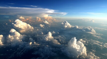 Aufkleber - Soft, fluffy clouds blanket the horizon, glowing under the warm sunlight during early morning or late afternoon, creating a serene and tranquil atmosphere
