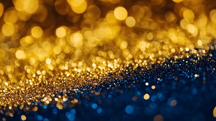Poster - Sparkling Gold and Blue Glittering Background Creates a Festive Atmosphere for Celebrations or Events During the Evening
