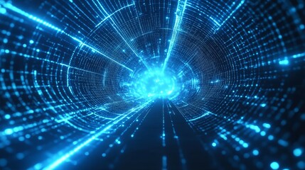 Aufkleber - Digital Vortex Showcasing Glowing Blue Particles in a Dynamic Tunnel of Light Representing Speed and Technology