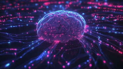 Fototapete - Visual Representation of a Neural Network With Vibrant Pink and Blue Connections Showcasing Brain-Like Structure and Data Flow