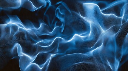 Fototapete - Abstract Blue Wave Patterns Create a Dynamic Visual Effect in an Ethereal Digital Space Filled With Flowing Energy and Light