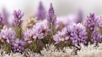 Poster - Soft lavender and mint gradients create an abstract close-up of delicate flowers, set against a clean white background, perfect for modern designs