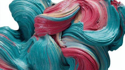 Aufkleber - Close-up of a dynamic abstract circular form featuring vibrant turquoise and pink gradients, perfect for design applications with white background