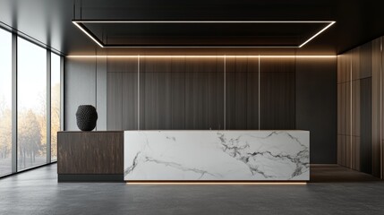 Poster - Modern Reception Area With Elegant Design and Natural Light in a Contemporary Building During Daytime