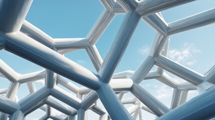 Aufkleber - Close-up view of a white geometric lattice with interconnected hexagonal patterns. The composition features a minimalist background and is ideal for creative projects