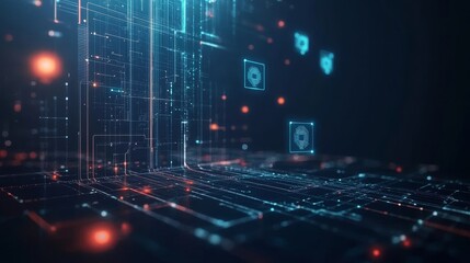 Aufkleber - Digital Technology Design Featuring Glowing Lines and Data Elements in a Futuristic Cyber Environment During Nighttime