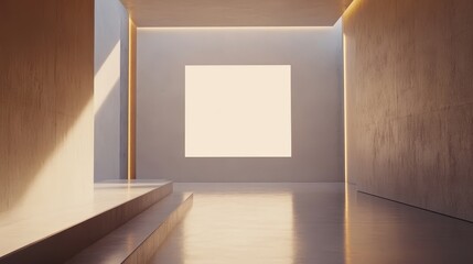 Poster - Minimalist Interior Space With a Large Square Window and Soft Natural Light Streaming in During the Day