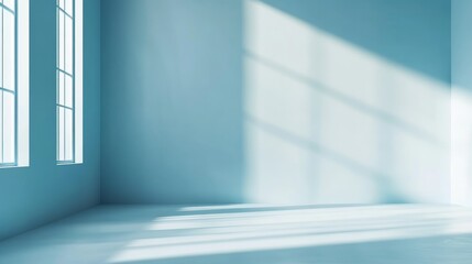 Poster - Empty Room With Blue Walls and Sunlight Streaming Through Windows in a Quiet Space