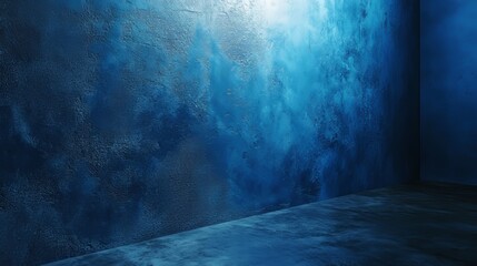 Poster - Mysterious Blue Textured Wall With Dim Lighting Creating an Atmospheric Backdrop in an Empty Space