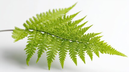 Poster - A detailed view of a vibrant fern frond showcases its intricate veins against a pristine white backdrop, offering ample space for design applications