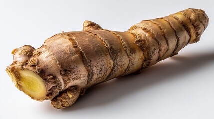 Poster - Close-up of a fresh ginger root showcasing its rough texture, perfect for highlighting health benefits and culinary uses in cooking and wellness