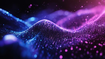 Fototapete - Colorful Abstract Wave Pattern With Luminous Particles Creating a Vibrant Atmosphere