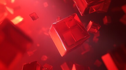 Fototapete - Vibrant Red Cubes Floating in a Dynamic 3D Space, Creating an Eye-Catching Visual Display During a Digital Art Exhibition in the Evening