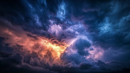 Poster - Dramatic Thunderstorm With Vivid Lightning Strikes Illuminating a Dark Sky Over a Rural Landscape During Dusk