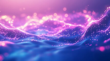 Poster - Beautiful Purple and Blue Abstract Waves With Sparkling Lights Create a Dreamy Digital Landscape Full of Energy and Imagination