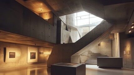 Poster - Modern Architectural Masterpiece Featuring Abstract Design and Natural Light in an Art Gallery During Daytime Hours