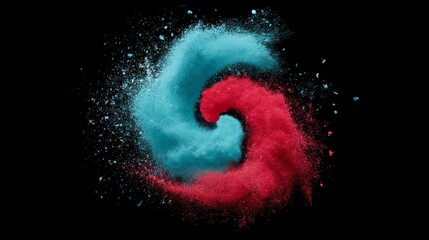 Aufkleber - A vibrant cosmic spiral bursts with swirling shades of red and blue, creating a mesmerizing effect on a dark textured backdrop that enhances its energetic movement
