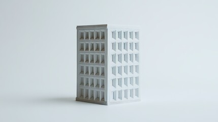 Poster - White Architectural Model of a Modern Building Showcased on a Minimalistic Surface With Soft Lighting