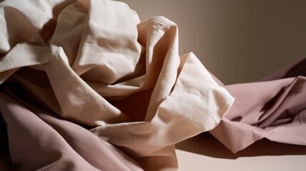 Poster - Crumpled beige parchment rests on a smooth taupe backdrop, highlighting subtle creases that catch soft light, creating an organic and textured composition