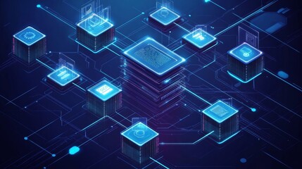 Aufkleber - Data Center Infrastructure Showcasing Advanced Technology and Networking Connections With Glowing Lines and Interfaces Illuminated in a Dynamic Environment