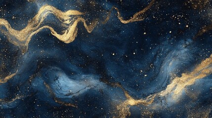 Poster - Elegant Dark Blue and Gold Abstract Art With Splashes and Textures Creating a Luxurious and Striking Visual Effect Suitable for Modern Decor Concepts