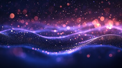 Fototapete - Stunning Display of Swirling Particles Creating an Ethereal Landscape Illuminated in Shades of Blue and Purple During Nighttime