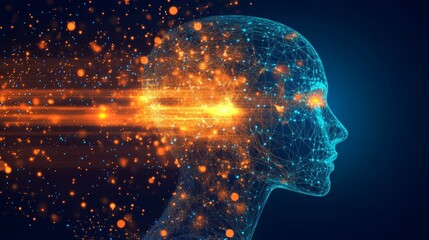Poster - Beautiful Profile of a Young Girl With a Digital Art Background Showcasing a Blend of Technology and Nature, Symbolizing Creativity and Innovation in a Futuristic Setting