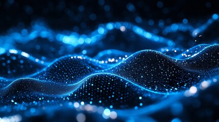 Fototapete - Vibrant Blue Light Waves Illustrating Digital Energy Flowing Through a Dark Background in an Abstract and Mesmerizing Display of Motion and Rhythm