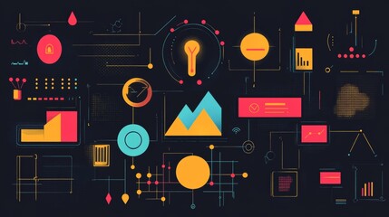 Aufkleber - Colorful Abstract Digital Design Showcasing Technology and Innovation With Circuits, Lights, and Geometric Shapes in Vibrant Hues