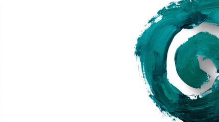 Leinwandbilder - Close-up view of an abstract teal spiral painted in watercolor on white canvas, showcasing fluid artistic strokes under vibrant light, leaving ample copy space