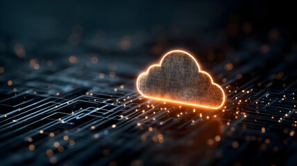 Poster - A Glowing Holographic Cloud Computing Conceptual Illustration Depicting Digital Network Connections in the Modern Era Empowering Innovation and Progress