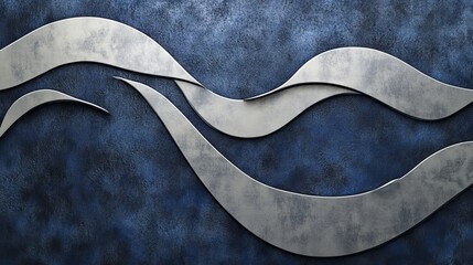 Poster - Textured Abstract Design With Flowing Lines in Blue and Silver Against a Dark Background Creating a Modern Aesthetic for Interior Decor
